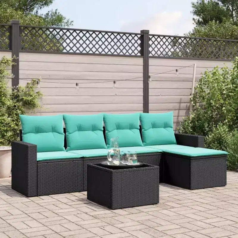 vidaXL Ensemble de canapés de jardin 6 pièces avec coussins Résine tressée noire