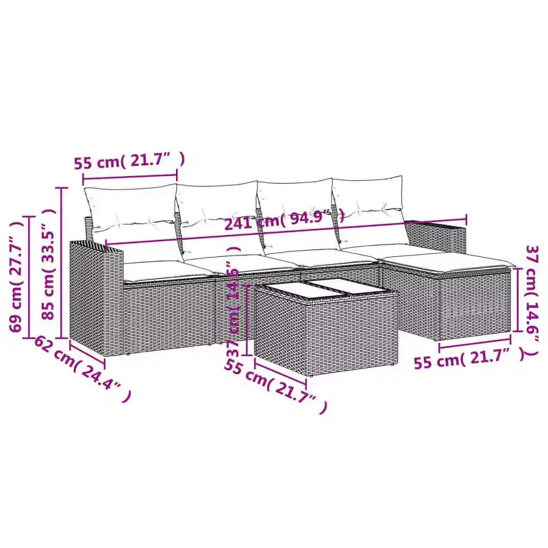 vidaXL Ensemble de canapés de jardin 6 pièces avec coussins Résine tressée noire