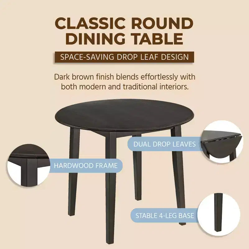 ROME + OAK Hinged Drop Leaf Dining Table Round Tabletop