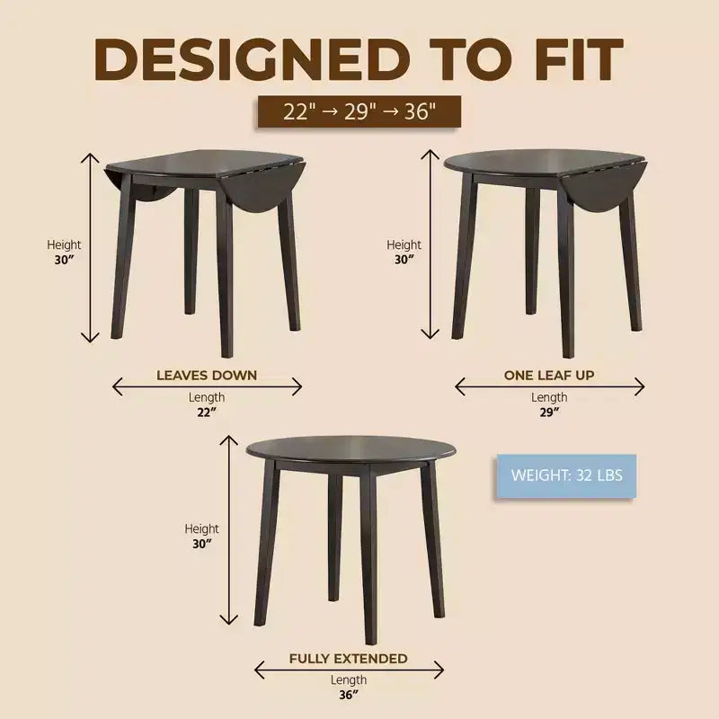ROME + OAK Hinged Drop Leaf Dining Table Round Tabletop