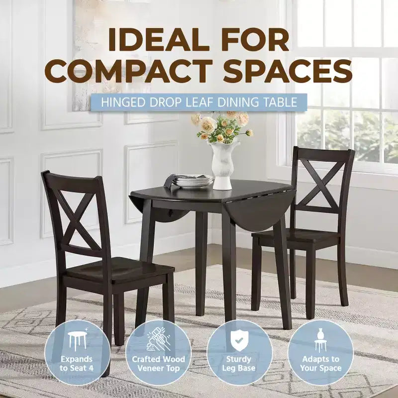 ROME + OAK Hinged Drop Leaf Dining Table Round Tabletop