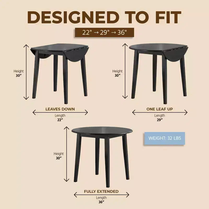 ROME + OAK Hinged Drop Leaf Dining Table Round Tabletop