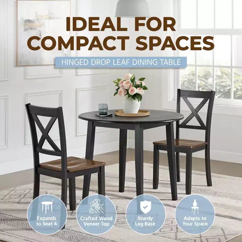 ROME + OAK Hinged Drop Leaf Dining Table Round Tabletop