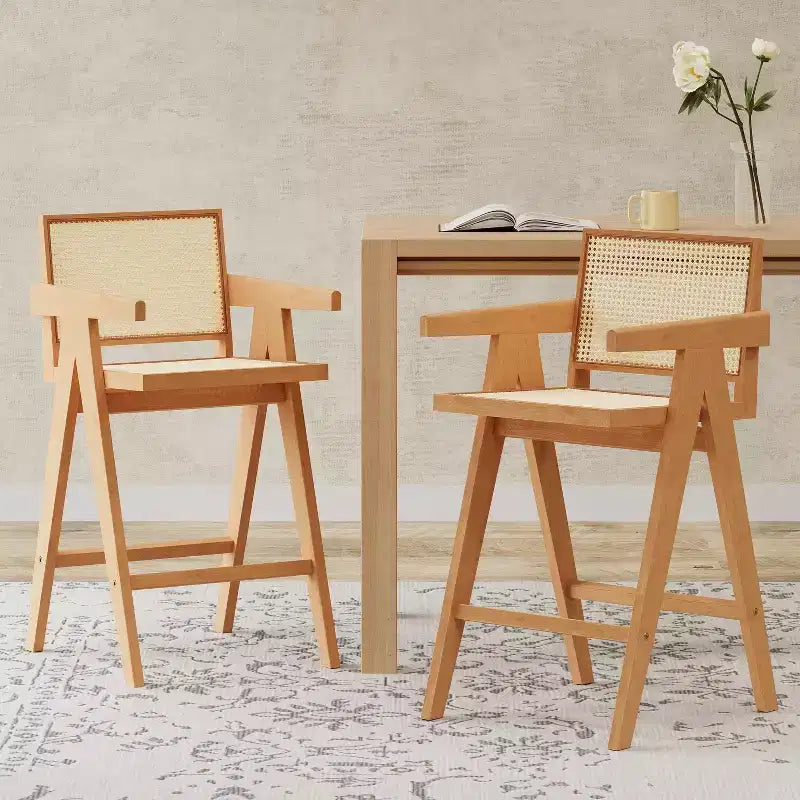 Christopher Knight Home Kelly Modern Minimalist Rubberwood Bar Stools with Cane Design (Set of 2)