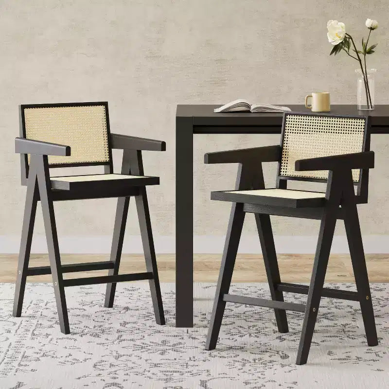 Christopher Knight Home Kelly Modern Minimalist Rubberwood Bar Stools with Cane Design (Set of 2)