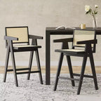 Christopher Knight Home Kelly Modern Minimalist Rubberwood Bar Stools with Cane Design (Set of 2)