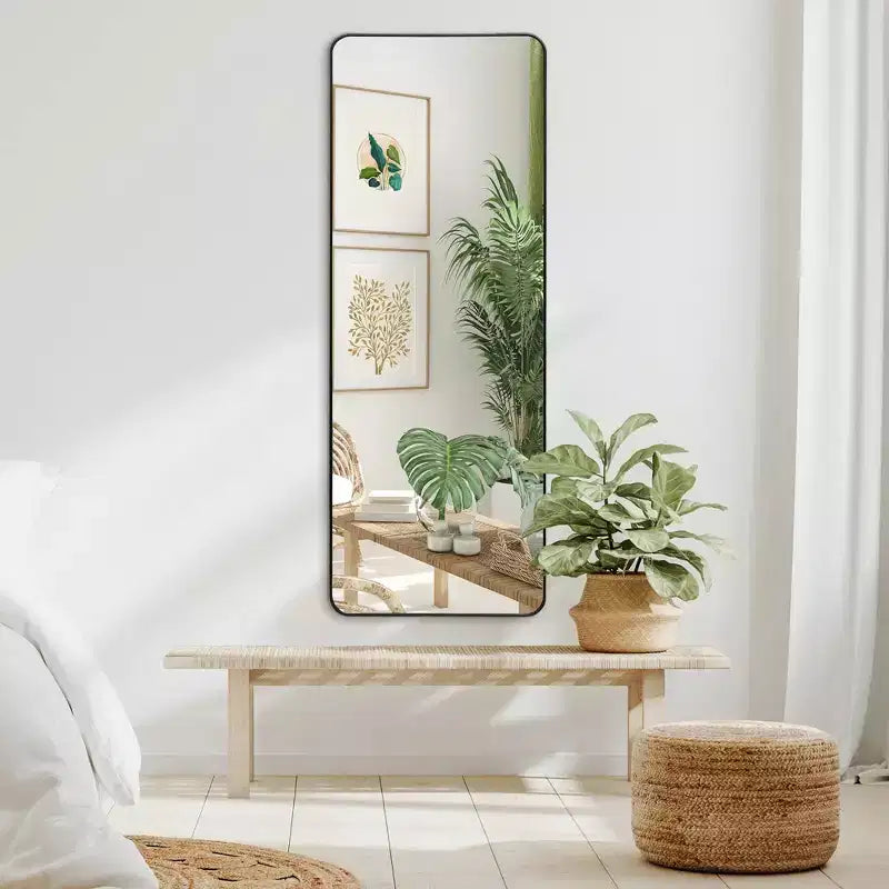 Miroir sur pied 53x147 cm Americanflat – Noir – Décoration d'intérieur haut de gamme – Verre incassable – Design moderne et élégant – Moderne