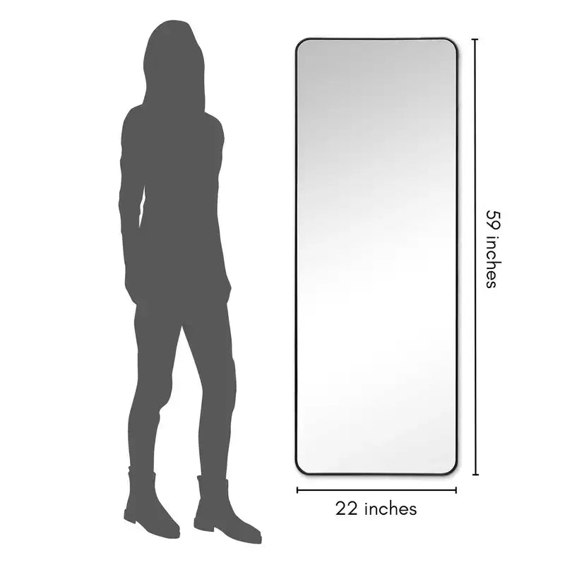 Miroir sur pied 53x147 cm Americanflat – Noir – Décoration d'intérieur haut de gamme – Verre incassable – Design moderne et élégant – Moderne