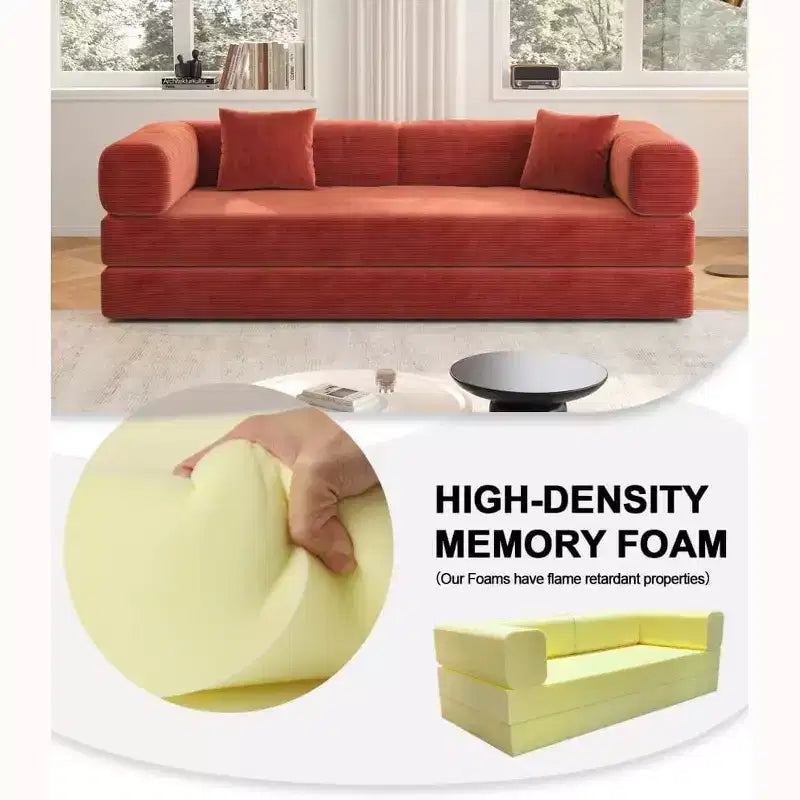 MooxvMoo 79 Modular Sectional Sofa Bed Convertible, Pudding Floor Sofa, Compression Sleeper for Living Room Bedroom, Orange