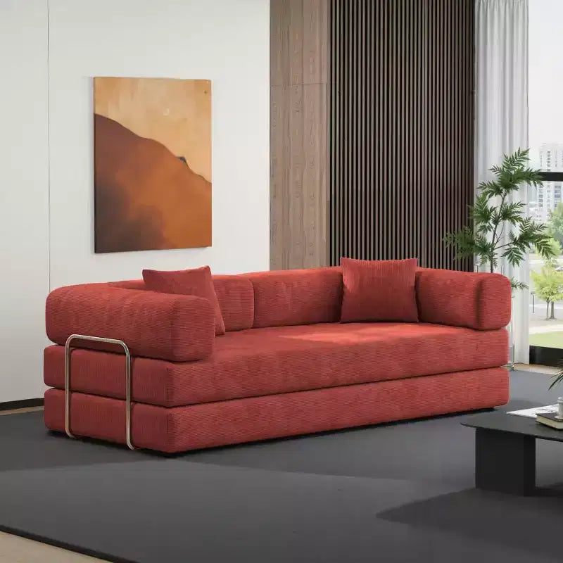 MooxvMoo 79 Modular Sectional Sofa Bed Convertible, Pudding Floor Sofa, Compression Sleeper for Living Room Bedroom, Orange