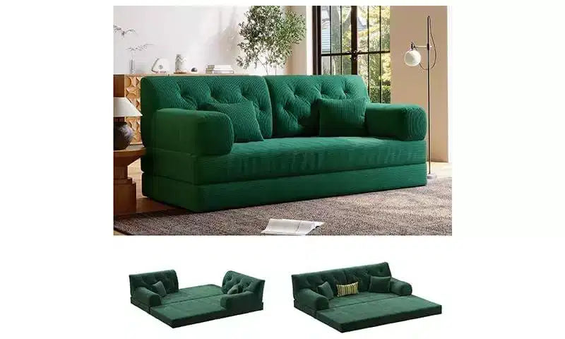 MooxvMoo 79 Modular Sectional Sofa Bed Convertible, Pudding Floor Sofa, Compression Sleeper for Living Room Bedroom, Dark Green