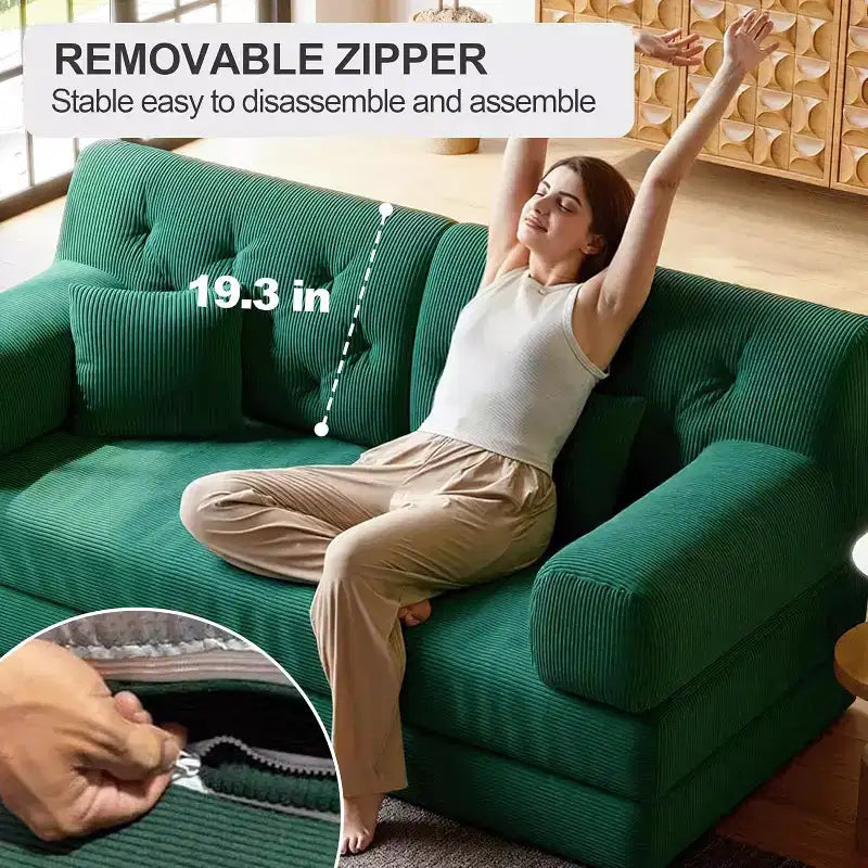 MooxvMoo 79 Modular Sectional Sofa Bed Convertible, Pudding Floor Sofa, Compression Sleeper for Living Room Bedroom, Dark Green