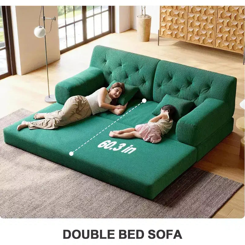 MooxvMoo 79 Modular Sectional Sofa Bed Convertible, Pudding Floor Sofa, Compression Sleeper for Living Room Bedroom, Dark Green