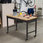 Établi Robuste Réglable avec Tiroirs, Panneau Perforé, Panneau Arrière et Bande Lumineuse, Plateau en Bois d'Hévéa de 48", Charge de 2000 lb, Table Mobile