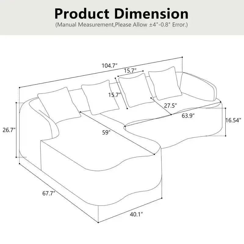 GDFStudio Belmont 104 Full Compression L-Shape Modular Chenille Upholstered Sectional Sofa