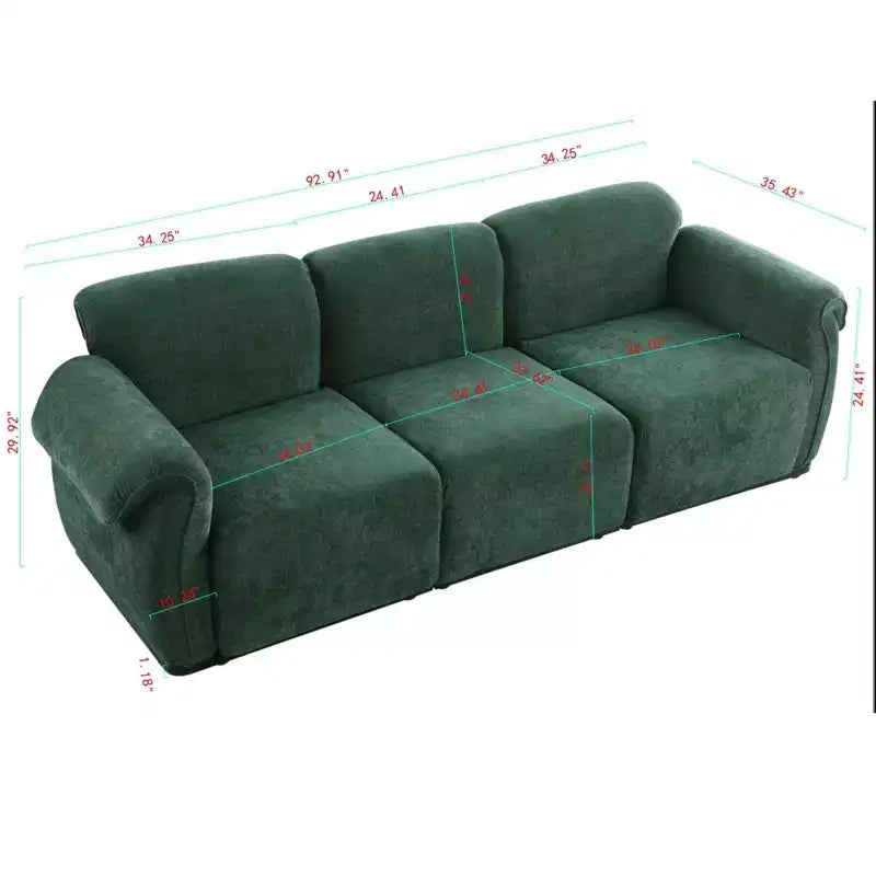 GDFStudio Khalid Modern 93 3-Seater Wood and Iron Chenille Upholstered Sectional Sofa with Split Backrest