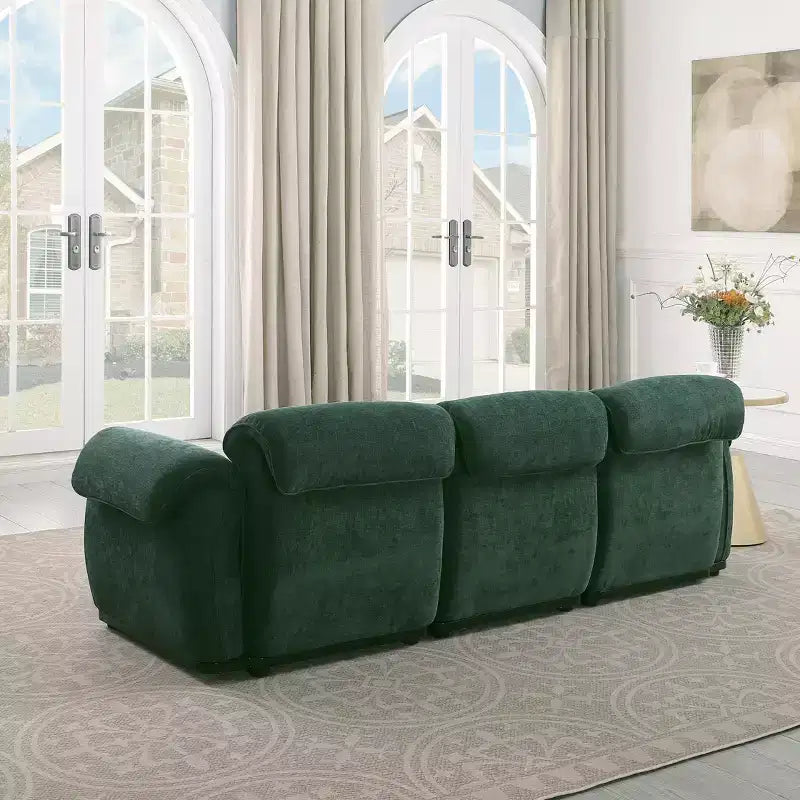 GDFStudio Khalid Modern 93 3-Seater Wood and Iron Chenille Upholstered Sectional Sofa with Split Backrest
