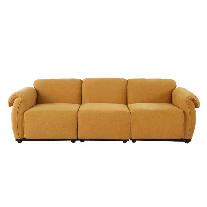 GDFStudio Khalid Modern 93 3-Seater Wood and Iron Chenille Upholstered Sectional Sofa with Split Backrest