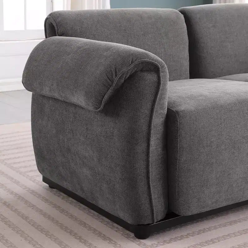 GDFStudio Khalid Modern 93 3-Seater Wood and Iron Chenille Upholstered Sectional Sofa with Split Backrest