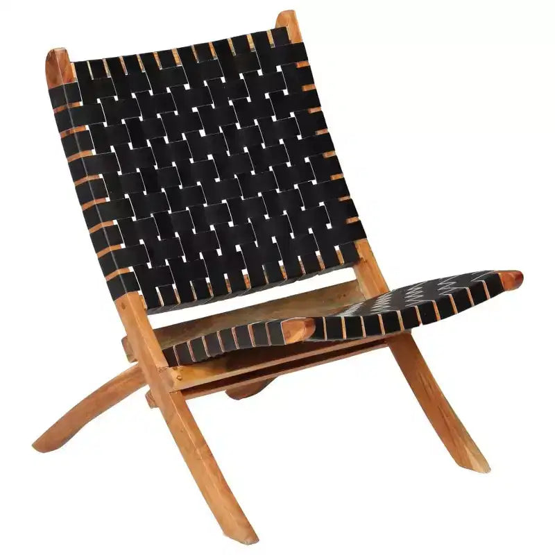 vidaXL Chaise Cuir de chèvre véritable, Bois d'acacia massif Taille standard