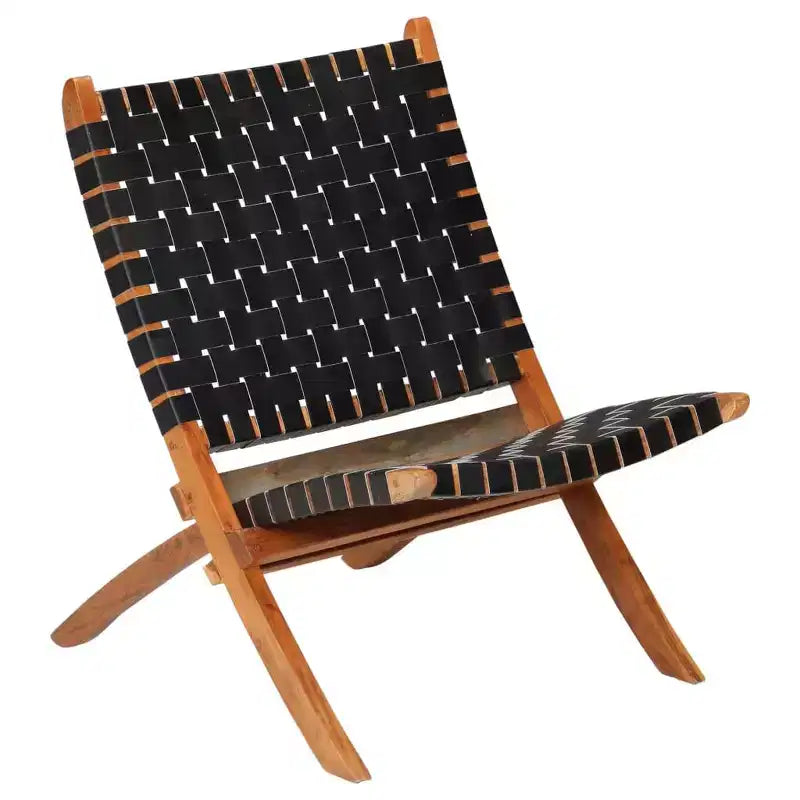 vidaXL Chaise Cuir de chèvre véritable, Bois d'acacia massif Taille standard