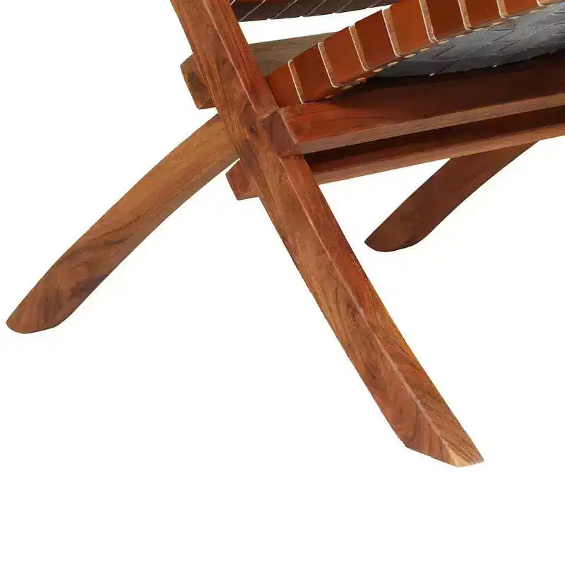 vidaXL Chaise Cuir de chèvre véritable, Bois d'acacia massif Taille standard