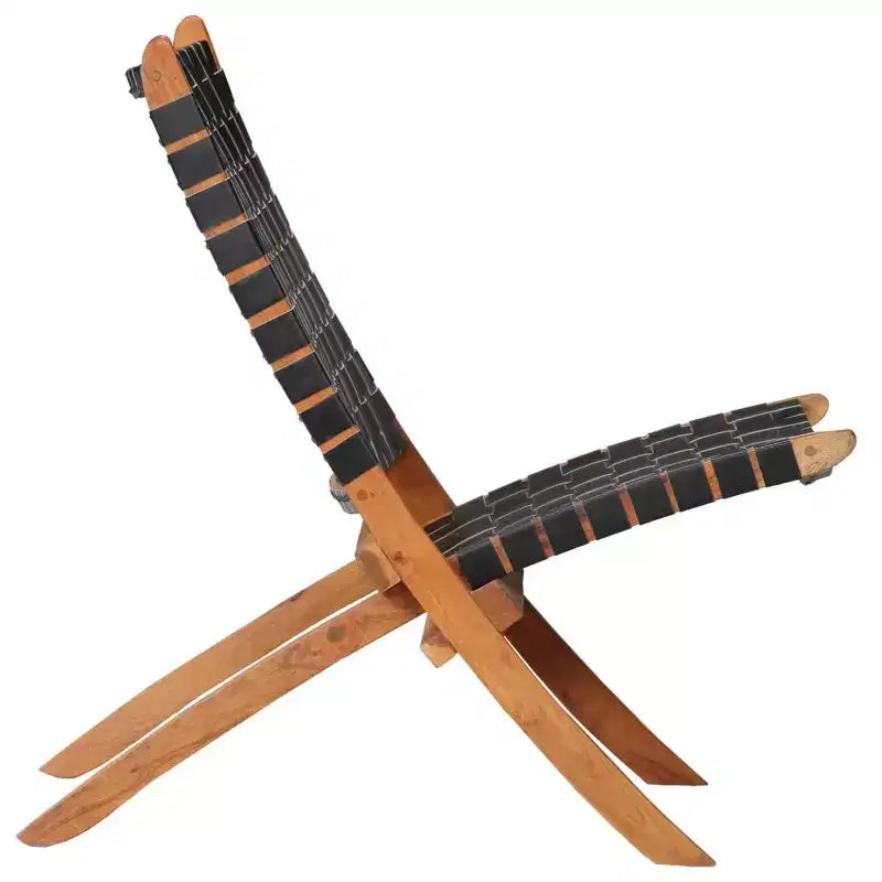 vidaXL Chaise Cuir de chèvre véritable, Bois d'acacia massif Taille standard