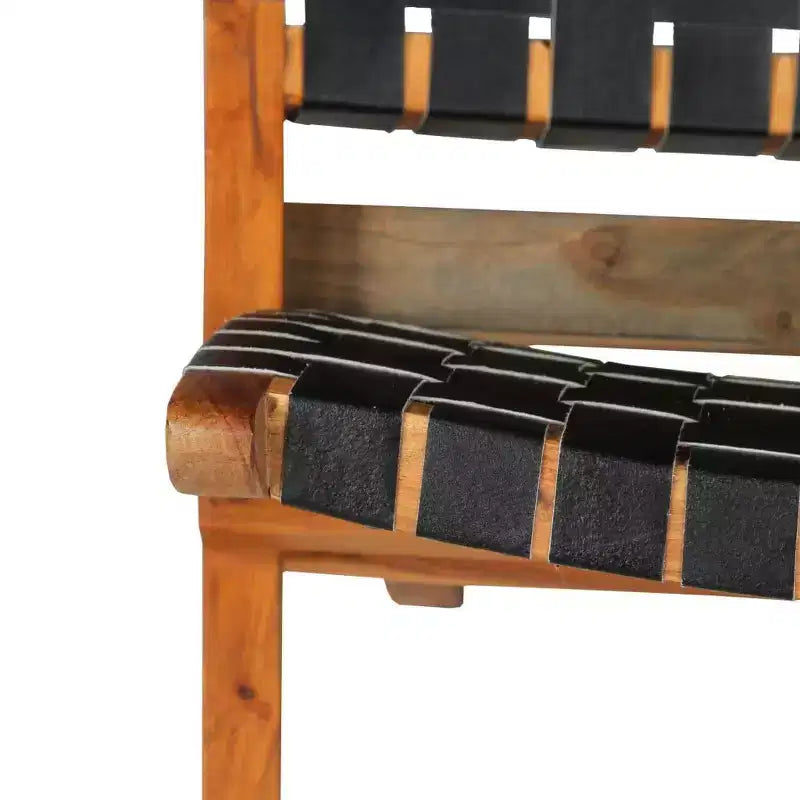 vidaXL Chaise Cuir de chèvre véritable, Bois d'acacia massif Taille standard