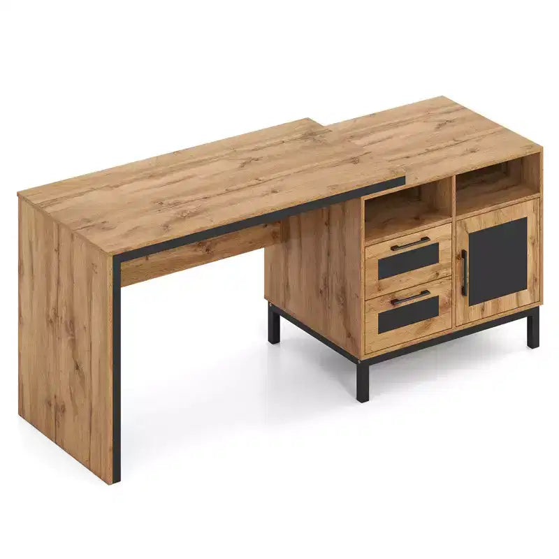 Costway 71 Executive Desk with Open Compartments, Storage Drawers & Single-Door Cabinet Natural