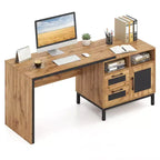 Costway 71 Executive Desk with Open Compartments, Storage Drawers & Single-Door Cabinet Natural