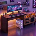 Costway 71 Executive Desk with Open Compartments, Storage Drawers & Single-Door Cabinet Natural