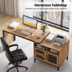 Costway 71 Executive Desk with Open Compartments, Storage Drawers & Single-Door Cabinet Natural