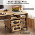 Costway 71 Executive Desk with Open Compartments, Storage Drawers & Single-Door Cabinet Natural