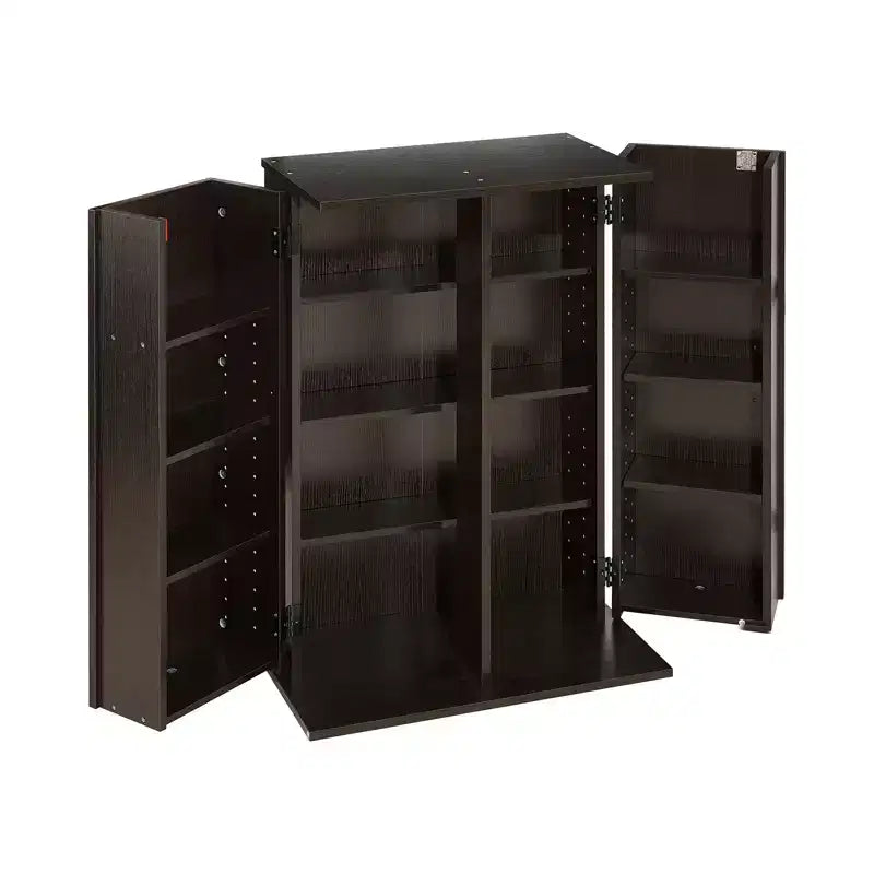 VEVOR Media Storage Cabinet, 4-Tier DVD Shelf Organizer, 24.02 x 14.49 x 33.31 in Multimedia Storage Organizer for CDs, DVDs, Books, Games, Brown