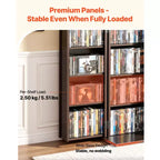 VEVOR Media Storage Cabinet, 4-Tier DVD Shelf Organizer, 24.02 x 14.49 x 33.31 in Multimedia Storage Organizer for CDs, DVDs, Books, Games, Brown