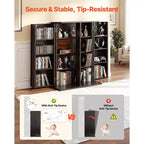 VEVOR Media Storage Cabinet, 4-Tier DVD Shelf Organizer, 24.02 x 14.49 x 33.31 in Multimedia Storage Organizer for CDs, DVDs, Books, Games, Brown
