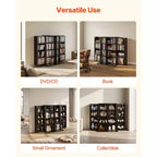 VEVOR Media Storage Cabinet, 4-Tier DVD Shelf Organizer, 24.02 x 14.49 x 33.31 in Multimedia Storage Organizer for CDs, DVDs, Books, Games, Brown
