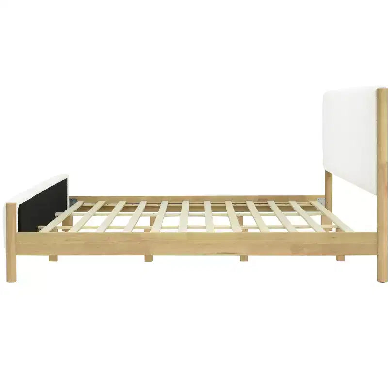 Cadre de lit en peluche de couleur camel avec dossier doux à deux zones, bords arrondis et support stable et silencieux pour des chambres confortables, King
