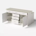 Homsee White 2-in-1 Kitchen Island with Table  Stone Grain Surface, Multi-Drawer Storage, Outlets & Easy Clean