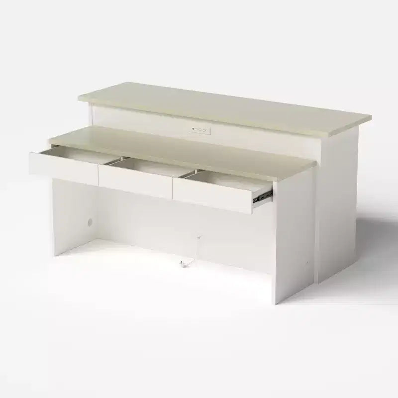 Homsee White 2-in-1 Kitchen Island with Table  Stone Grain Surface, Multi-Drawer Storage, Outlets & Easy Clean