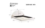 Cadre de lit Queen Boucle arqué beige avec table de chevet intégrée, texture douce et design stable au sol pour chambres chics
