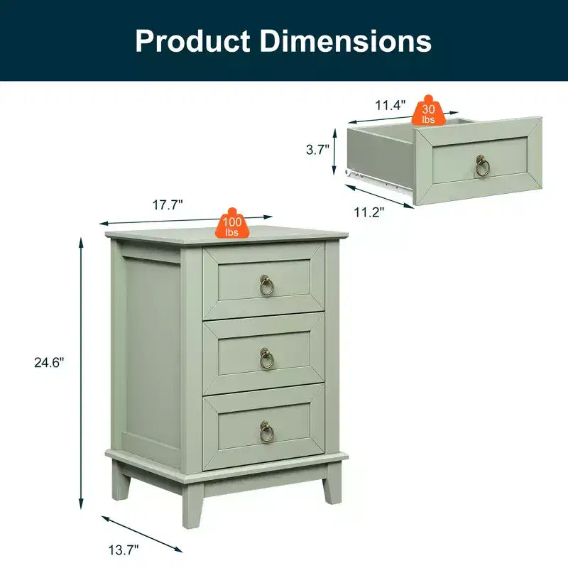 Heynemo Modern Painted 3-Drawer Nightstand
