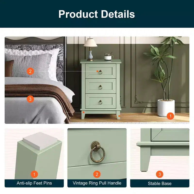 Heynemo Modern Painted 3-Drawer Nightstand