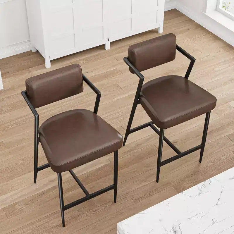 Lot de 2 tabourets de bar rembourrés style ferme, chaises hautes avec coussins moelleux, dossier et cadre en métal pour îlot de cuisine et bar à domicile