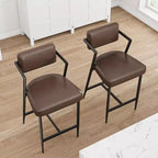 Lot de 2 tabourets de bar rembourrés style ferme, chaises hautes avec coussins moelleux, dossier et cadre en métal pour îlot de cuisine et bar à domicile