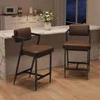 Lot de 2 tabourets de bar rembourrés style ferme, chaises hautes avec coussins moelleux, dossier et cadre en métal pour îlot de cuisine et bar à domicile