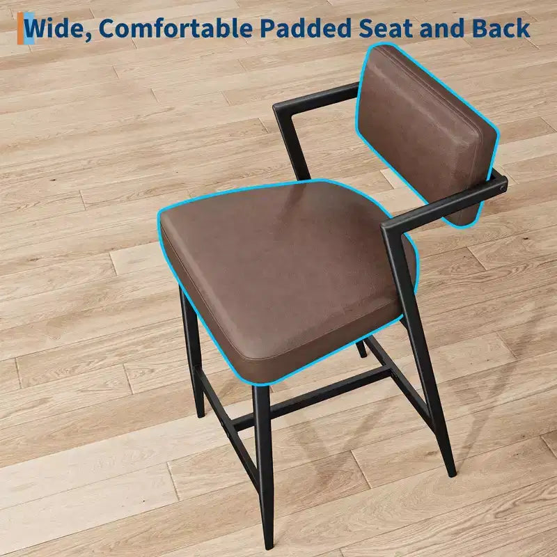 Lot de 2 tabourets de bar rembourrés style ferme, chaises hautes avec coussins moelleux, dossier et cadre en métal pour îlot de cuisine et bar à domicile