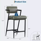 Lot de 2 tabourets de bar rembourrés style ferme, chaises hautes avec coussins moelleux, dossier et cadre en métal pour îlot de cuisine et bar à domicile