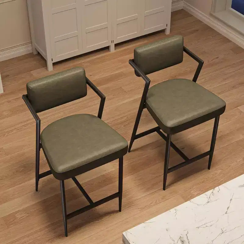 Lot de 2 tabourets de bar rembourrés style ferme, chaises hautes avec coussins moelleux, dossier et cadre en métal pour îlot de cuisine et bar à domicile