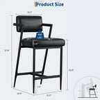 Lot de 2 tabourets de bar rembourrés style ferme, chaises hautes avec coussins moelleux, dossier et cadre en métal pour îlot de cuisine et bar à domicile